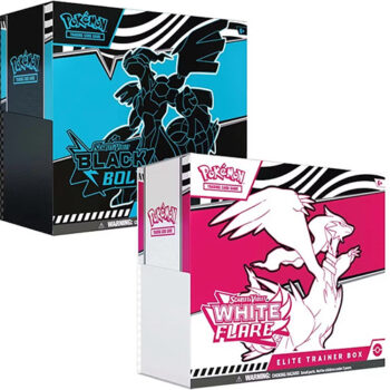 Pokémon Black Bolt & White Flare Elite Trainer Box Combi – set van twee ETB’s met boosters, promokaarten en accessoires.