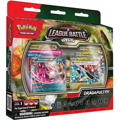 Pokémon League Battle Deck Dragapult ex – speelklare deckset met krachtige Dragapult ex-kaarten, release april 2025.