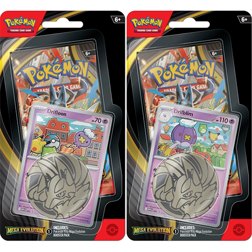 Pokémon Mega Evolution Checklane Blister Set (2 stuks) – per blister 1 booster pack, 1 promo kaart en een Pokémon-coin