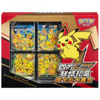 Pokémon Pikachu V-UNION Card Frame Collection Simplified Chinese met promokaarten en verzameldisplay.