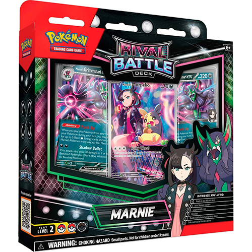 Pokémon Marnie Rival Battle Deck – compleet 60-kaarten deck met metalen munt, dubbelzijdige playmat en codekaart.