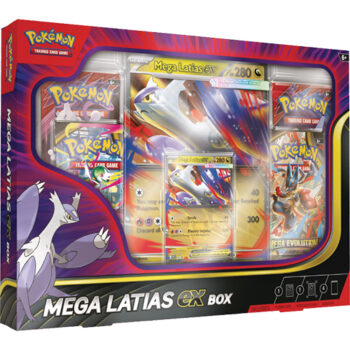 Pokémon Mega Latias EX Box met promo cards, boosterpacks en exclusieve Mega Latias EX-kaart.
