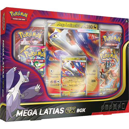 Pokémon Mega Latias EX Box met promo cards, boosterpacks en exclusieve Mega Latias EX-kaart.