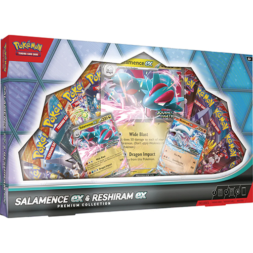 Pokémon Salamence ex & Reshiram ex Premium Collection – luxe verzamelbox met promo cards en accessoires.