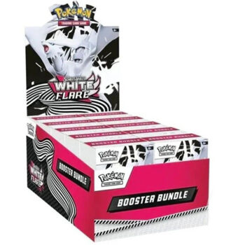Pokémon White Flare Booster Bundles Display met 10 bundels, elk met 6 boosterpacks uit de Scarlet & Violet – White Flare-uitbreiding.