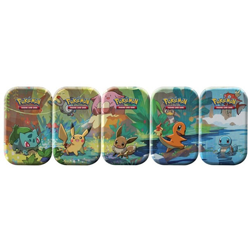 Pokémon Kanto Friends Mini Tin – 1 willekeurige tin met klassieke Pokémon-illustratie en verzamelinhoud.