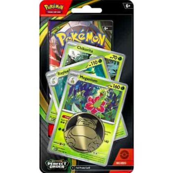 Pokémon Perfect Order Premium Checklane Blister Meganium met promo kaarten, metallic coin en Pokémon TCG booster pack