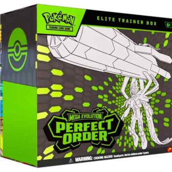 Pokémon Perfect Order Elite Trainer Box met promo kaarten, dobbelstenen, sleeves en Pokémon TCG booster packs