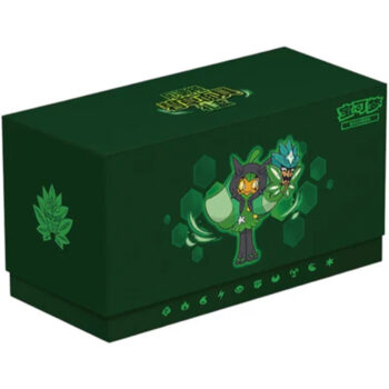 Pokémon Ogerpon Teal Mask Gift Box met jumbo booster packs, Pokémon sleeves, storage box en Ogerpon accessoires.