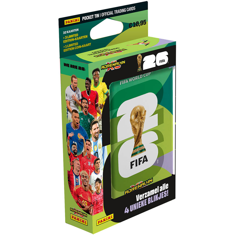 Panini Adrenalyn XL FIFA World Cup 2026 Pocket Tin met booster packs en gelimiteerde kaarten